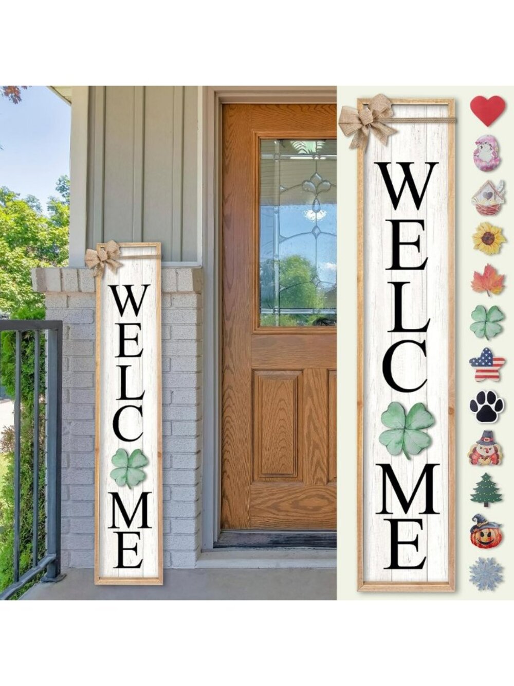 Interchangeable Welcome Sign for Front Porch - 45"x9" Wooden Decor, Home Entry
